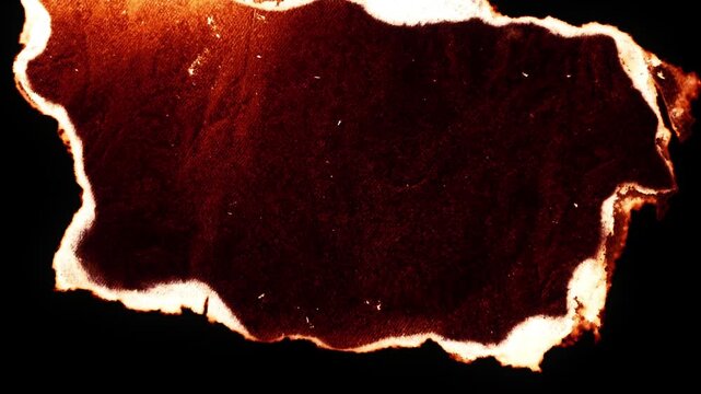 Animated Burned Paper Transition with Glowing Fiery  and Hot on Black Background