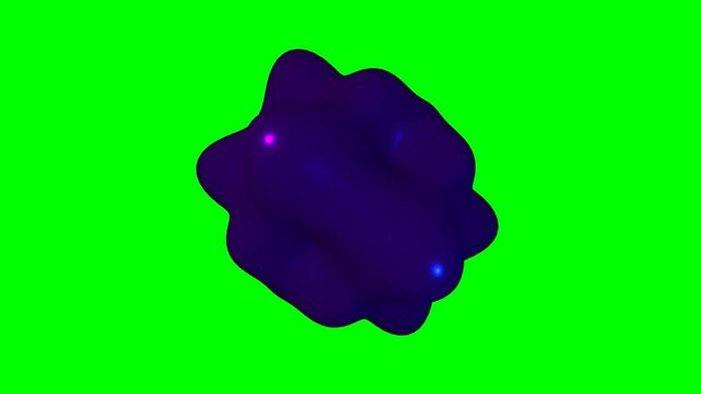 Abstract 3D Fluid Blob Animation Rotating with Neon Glow on Green Screen