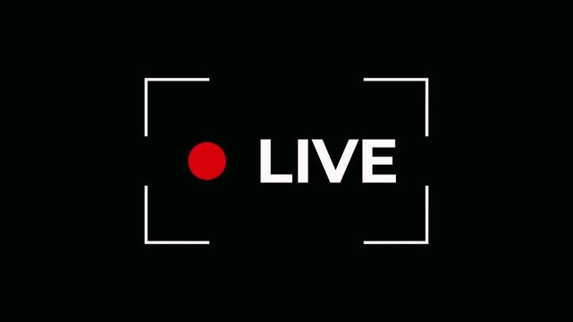 White live streaming indicator with white corner brackets on black screen