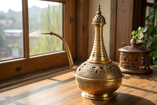 Traditional Bengali Brass Golap Joldani Rosewater Sprinkler from Bangladesh