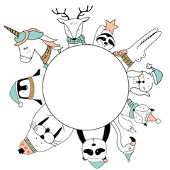 Obraz premium Hand drawn animals enjoying a Christmas holiday