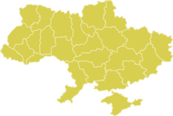 Fototapeta premium Ukraine Map with Regional Administrative Borders in Yellow Isolated on White Background