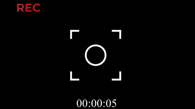 camera recording interface viewfinder overlay with red REC indicator blinking dot focus brackets and timecode 
