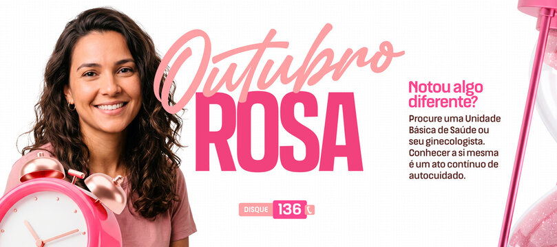 Outubro Rosa Preven&ccedil;&atilde;o Sa&uacute;de Post Card Insta Template Banner