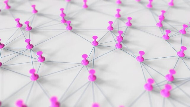 Magenta Pushpins and Threads Composing Complicated Network