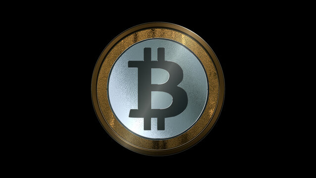 Golden and silver bitcoin cryptocurrency coin isolated on black background 3D render