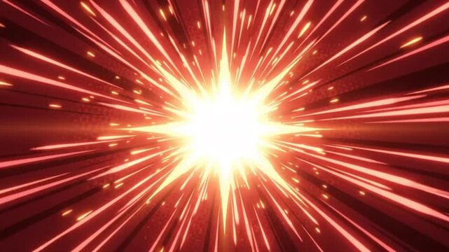 Red light streaks accelerate through cosmic wormhole with bright energy burst and motion blur
