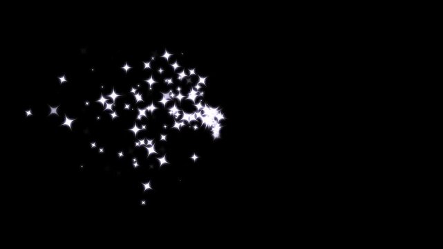 4k 2d glitter stars line animation, twinkling particles stars line, magic glitter sparkle trail, simple doodle magic path, shimmering particles twinkle effect on black background.