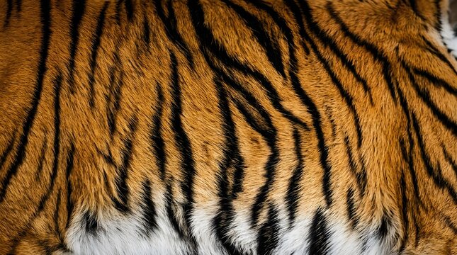 Close up detail of orange and black fur pattern on a wild tiger body texture