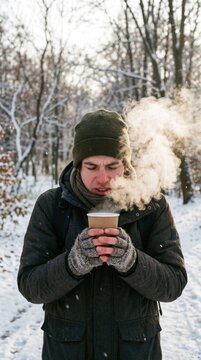 Shivering sick hiker: common cold, viral infection, respiratory illness, runny nose, sore throat, winter fatigue, symptom relief, steam inhalation, body recovery.