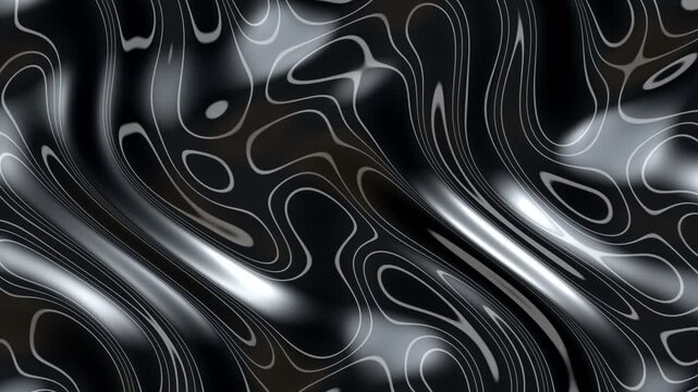 Monochromatic fluid abstract background with organic wavy patterns and metallic silver light reflections for modern graphic design textures