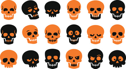 Obraz premium Collection of colorful skull illustrations in various poses and shades of orange and black