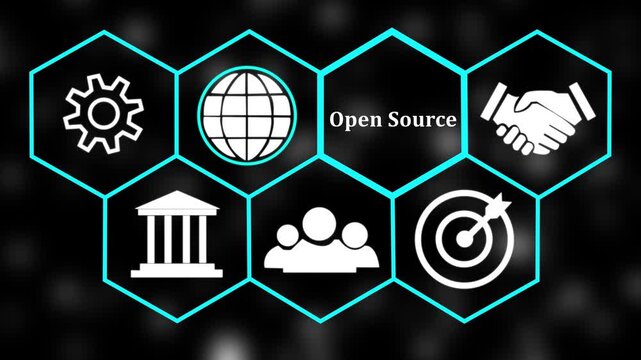Open Source Technology Hexagon Icons With Bokeh Particles Background 4K