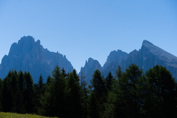 Obraz premium Alpe di Siusi at sunny morning sunrise, Dolomites mountains, Italy