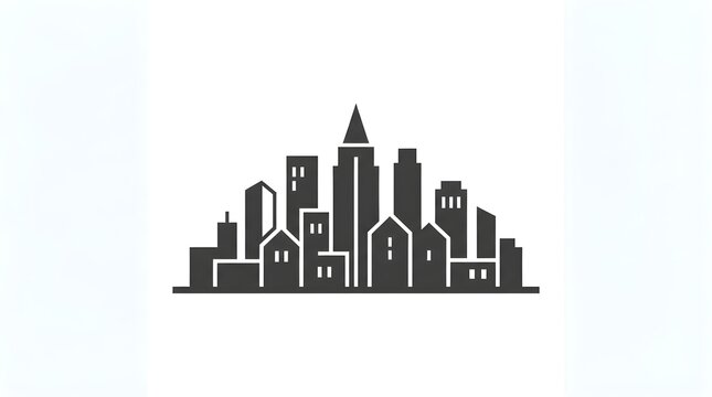 Minimalist dark city skyline icon representing urban development, architecture, real estate, and metropolitan life.