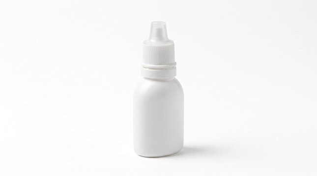 White plastic dropper bottle for medication or eye drops on a white background with medicine bottle