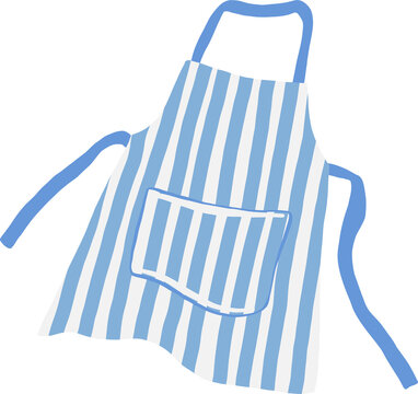 Cute hand drawn doodle illustration of blue striped kitchen apron with pocket