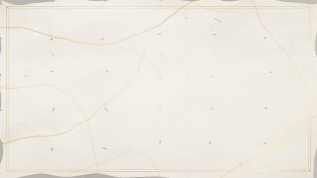 Ivory white marble texture with metallic gold veins and a soft light sheen sweeping diagonally, framed by a double gold border, seamless loop animation 4K