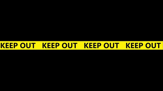 KEEP OUT caution tape overlay with seamless loop animation on with transparent background.