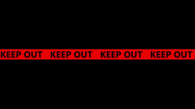 KEEP OUT caution tape overlay with seamless loop animation on with transparent background.
