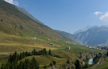 Obraz premium Idyllic landscape of Andermatt village, Swiss Alps, Switzerland 