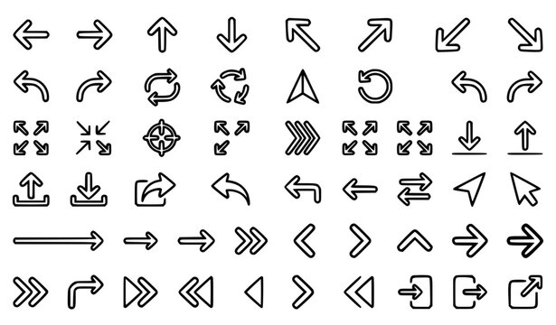 Linear Arrow Vector Icon Set with Universal Navigation Direction and UI Elements for Web and Mobile