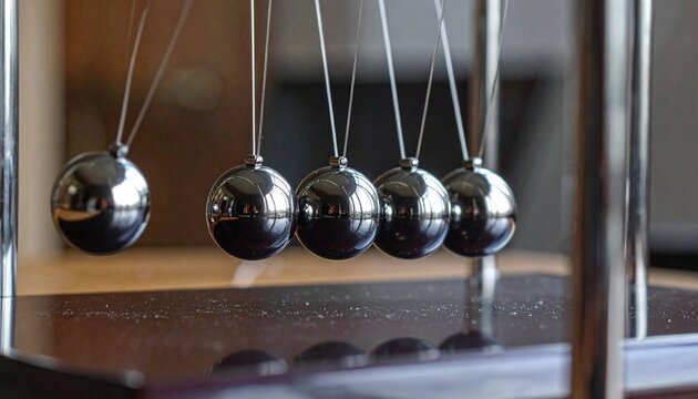 motion physics illustration by newton cradle chrome sphere