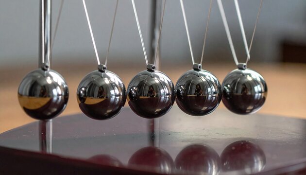 motion physics illustration by newton cradle chrome sphere