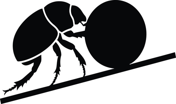 Minimalist black insect graphic design element depicting determined beetle effort behavior for motivational corporate logos