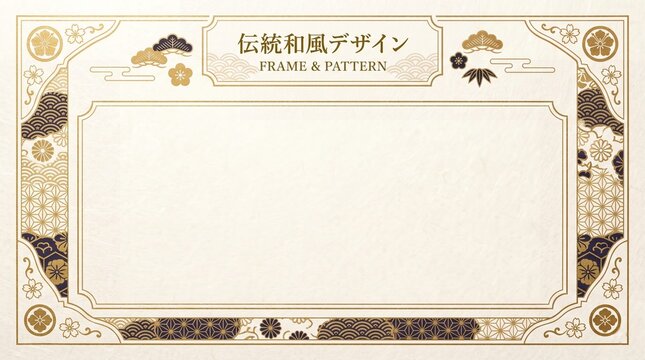 Japanese Traditional Gold Blue Decorative Frame Template