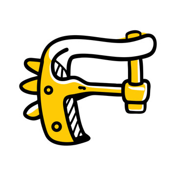 Yellow C clamp tool icon in bold black hand drawn doodle style.