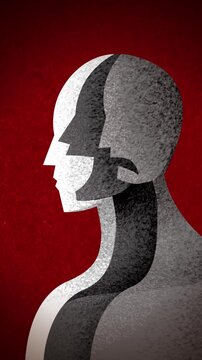 person with bipolar and borderline disorders containing laughing and grieving silhouettes inside the head