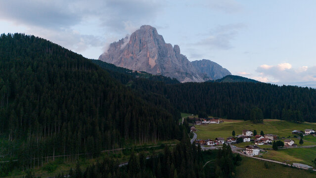 Panoramic view of the village of Selva di Valgardena. South Tyrol, Italy 