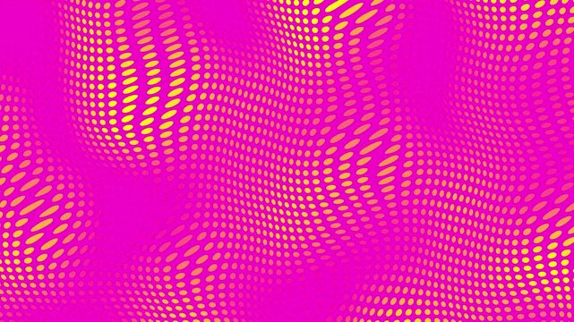 4k seamless looping animated hot pink pop art background. Yellow circles . Polka dot pattern moving on waves. Sunny summer kid