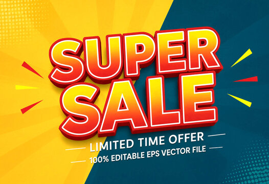 Vibrant colorful super sale promotional banner with limited time offer text and vector elements
