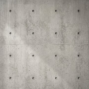 Exposed cast in place brutalist concrete wall surface with modular formwork holes and aggregate