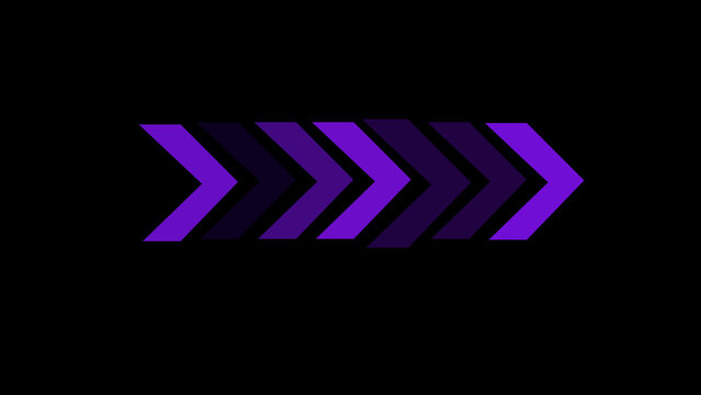 Animated sequence of purple chevron arrows pointing right, arranged in a row on a black background, representing direction, progress, movement, and flow in a minimalist interface style
