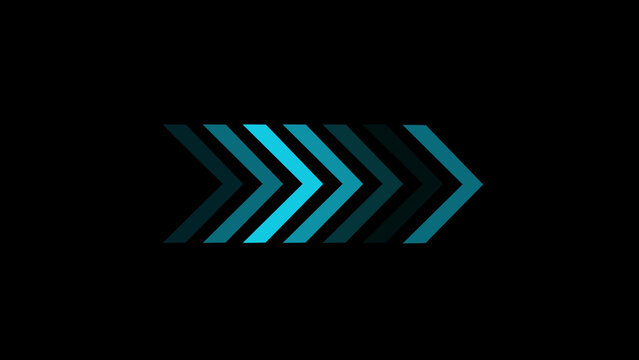 Cyan chevron arrow pattern pointing to the right, digital on a black background, symbol for motion, direction, navigation, and progress in web and software interface