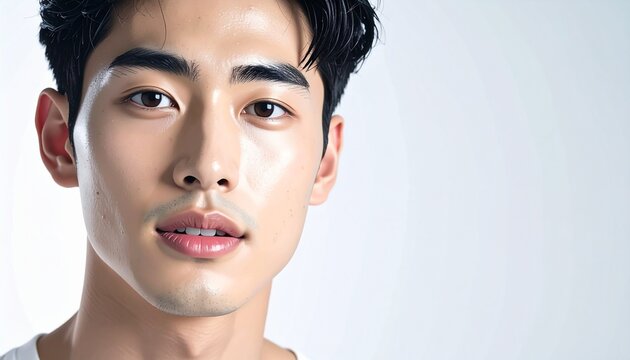 ナチュラルなツヤ肌と清潔感のある男性フェイスポートレート
