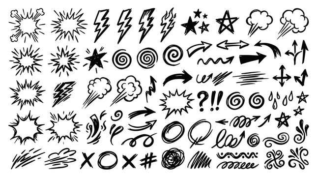 Collection of Comic Style Splash Effects and Arrows for Dynamic Emphasis
