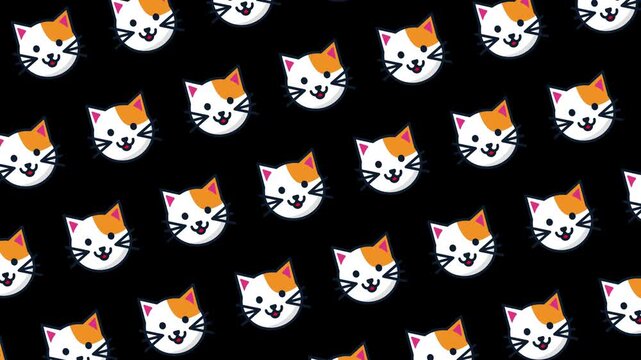 smile face of Cute cat seamless pattern loop on alpha channel transparent background