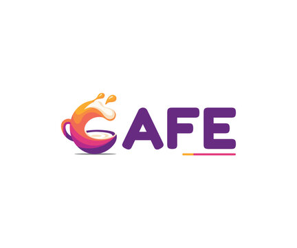 Colorful coffee cup logotype design replacing the letter c in the word cafe