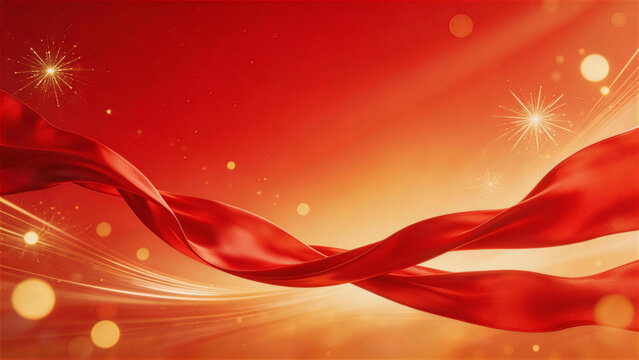Red ribbon flowing across golden background