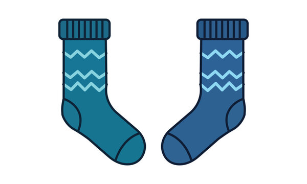 Pair of blue and teal winter socks with zigzag patterns