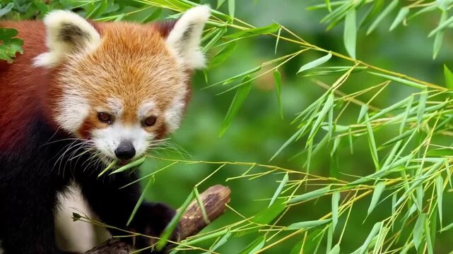 red panda eating bamboo