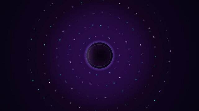 A 4K 10-second seamless loop background featuring concentric orbital data rings, a central quantum core, energy bridge payoffs, and deterministic packet routing.