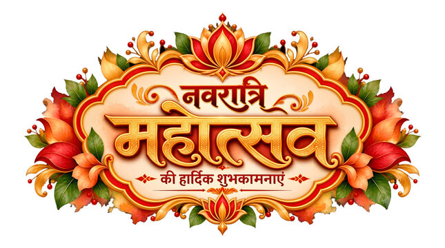 Navratri Mahotsav - Golden Banner and Hindi Text