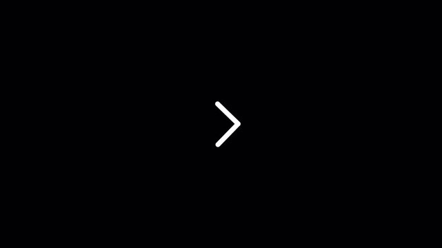 Thin chevron outline pointing right with reveal animation on black. Perfect for next indicators, breadcrumb cues, and minimalist pointers.