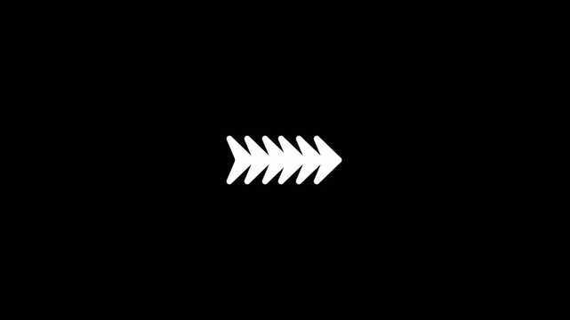 Row of six rounded chevrons pointing right on black background. Ideal for fast forward graphics, skip ahead buttons, and speed indicators.