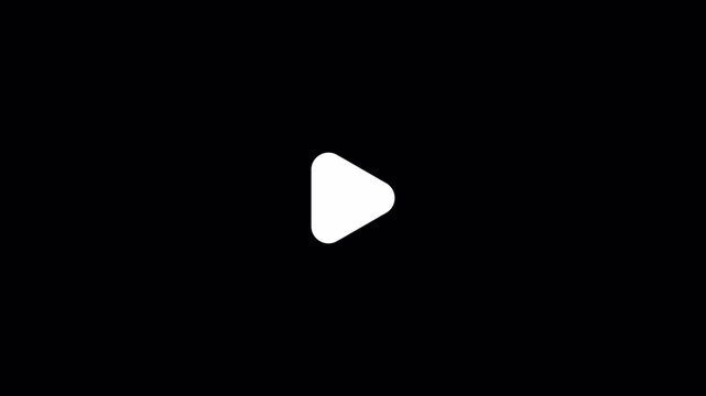 Solid rounded triangle play button revealing on black background. Ideal for video players, media controls, and start screens.